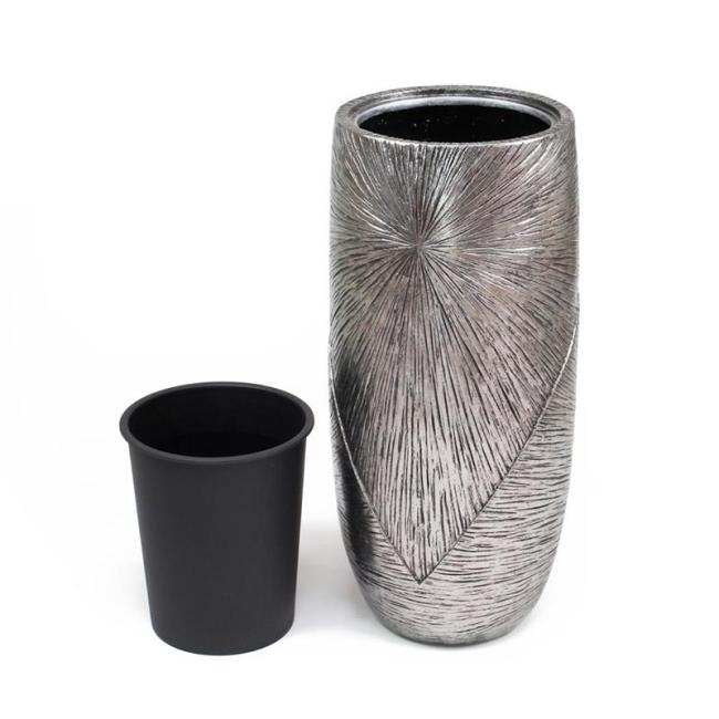 Übertopf "Edelglanz" silber, 72 cm hoch, aus Kunststein, Pflanzkübel, Blumensäule, Blumenübertopf, Pflanzgefäß für Drinnen & Draußen, Gartendeko