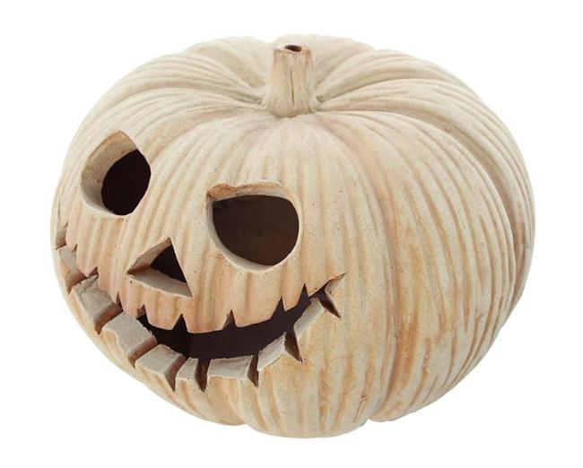 Preview: Windlicht "Kürbis" aus Terracotta, Ø 29 cm, Halloweendeko, Dekokürbis, Herbstdeko, Kerzenhalter
