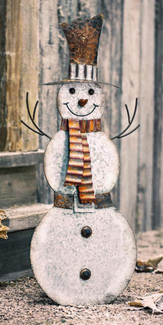 Dekofigur "Schneemann" aus Metall, silber, 75 cm hoch, Gartendekofigur, Winterdeko, Gartendeko für Draußen