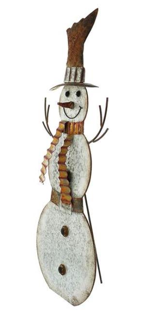 Preview: Dekofigur "Schneemann" aus Metall, silber, 75 cm hoch, Gartendekofigur, Winterdeko, Gartendeko für Draußen