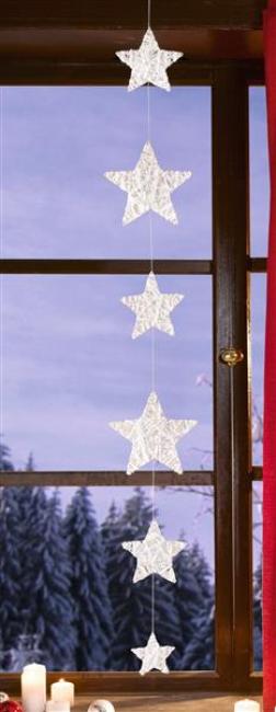 Preview: Dekohänger mit 6 Sternen, weiß mit Glitzer, 150 cm lang, Weihnachtsgirlande, Fensterdeko