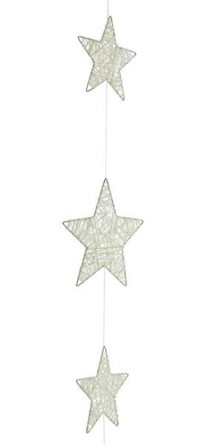 Preview: Dekohänger mit 6 Sternen, weiß mit Glitzer, 150 cm lang, Weihnachtsgirlande, Fensterdeko