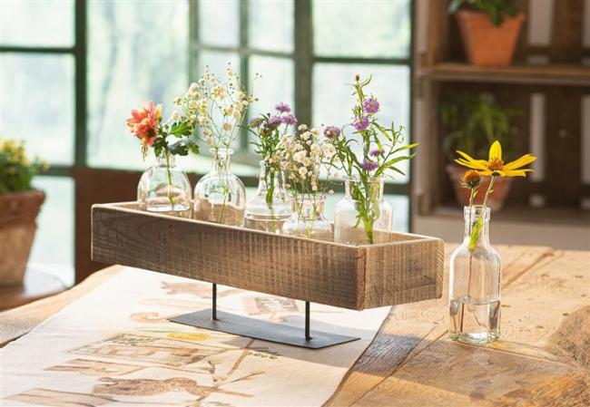 Preview: Dekoboard aus recyceltem Holz, 45x15x13 cm, rustikal, Kerzenboard, Dekoschale