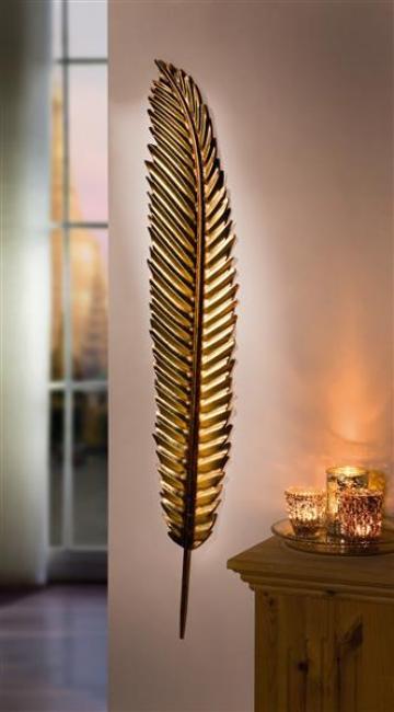 Preview: Wandhänger "Feder" aus Metall, gold, 99 cm hoch, Wandschmuck, Dekohänger
