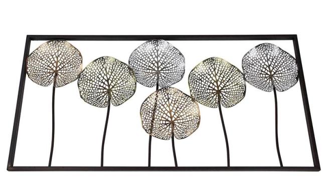 Preview: 3D Wandbild "Lotus" aus Metall, 100x50 cm, Wandschmuck, Wanddeko, Metallbild, Deko-Objekt