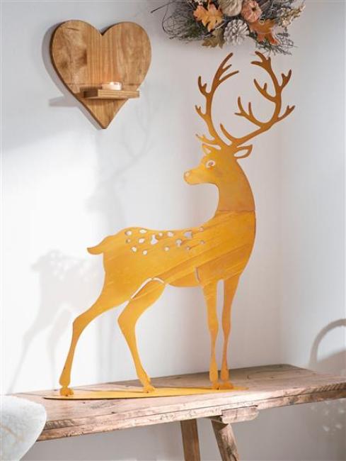 Preview: große Dekofigur "Hirsch" aus Metall in Rost Optik für Drinnen + Draußen, Gartendeko, Rostfigur, Gartenfigur