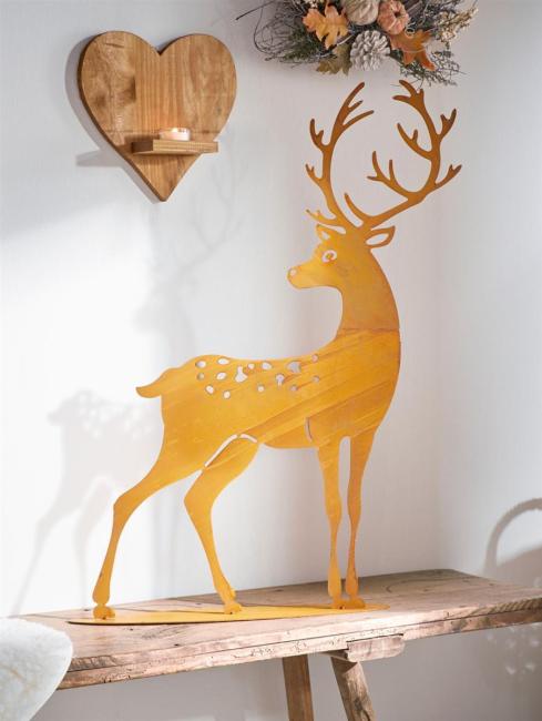 große Dekofigur "Hirsch" aus Metall in Rost Optik für Drinnen + Draußen, Gartendeko, Rostfigur, Gartenfigur