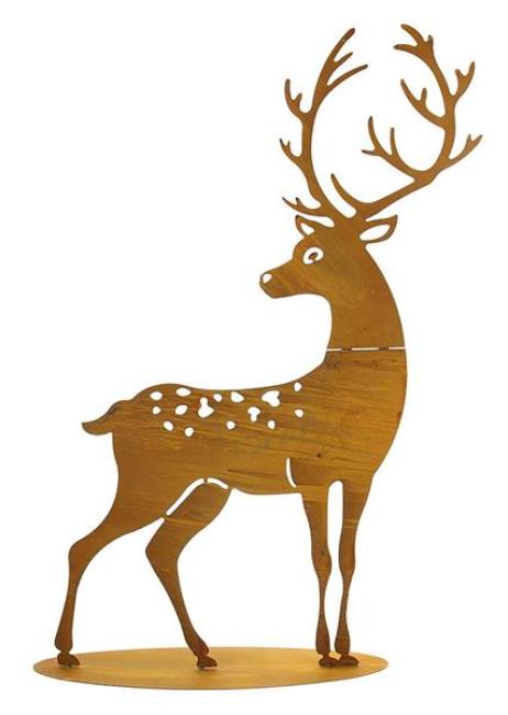 Preview: große Dekofigur "Hirsch" aus Metall in Rost Optik für Drinnen + Draußen, Gartendeko, Rostfigur, Gartenfigur
