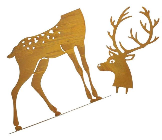 große Dekofigur "Hirsch" aus Metall in Rost Optik für Drinnen + Draußen, Gartendeko, Rostfigur, Gartenfigur