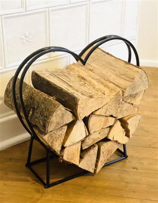 Preview: Kaminholz Regal "Herz" aus Metall, schwarz, Holzständer, Holzlager