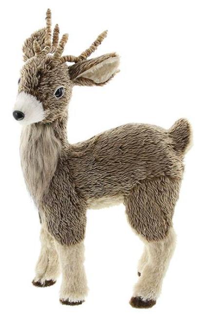 Preview: große Dekofigur "Rentier" mit Fell, 49 cm hoch, Weihnachtsdeko stehend, Tierfigur