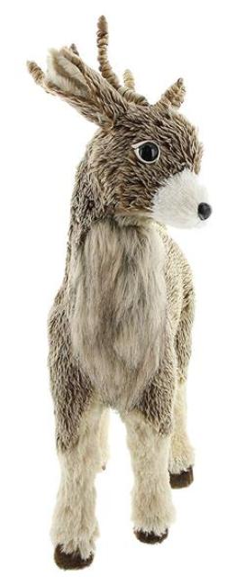 Preview: große Dekofigur "Rentier" mit Fell, 49 cm hoch, Weihnachtsdeko stehend, Tierfigur