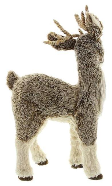 Preview: große Dekofigur "Rentier" mit Fell, 49 cm hoch, Weihnachtsdeko stehend, Tierfigur