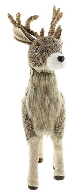 Preview: große Dekofigur "Rentier" mit Fell, 69 cm hoch, Weihnachtsdeko stehend, Tierfigur