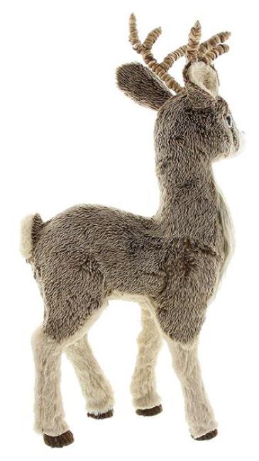 Preview: große Dekofigur "Rentier" mit Fell, 69 cm hoch, Weihnachtsdeko stehend, Tierfigur