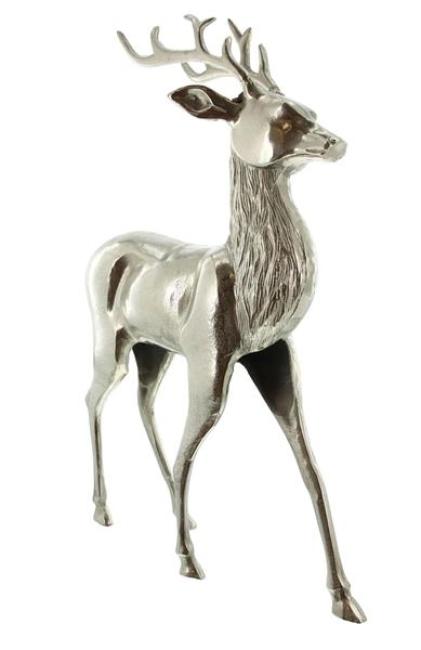 Preview: große Figur "Hirsch" aus Aluminium, silber glänzend, edle Skulptur, 65 cm hoch, Tierfigur stehend, Wohnzimmer Deko
