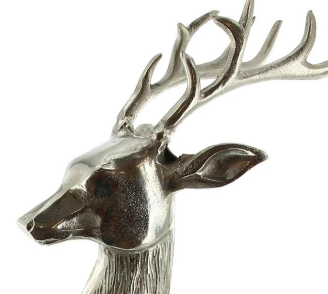 große Figur "Hirsch" aus Aluminium, silber glänzend, edle Skulptur, 65 cm hoch, Tierfigur stehend, Wohnzimmer Deko