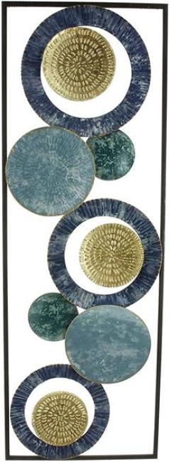 Preview: Metall Wandbild "Kreise" blau / gold im Shabby Look, Wandschmuck