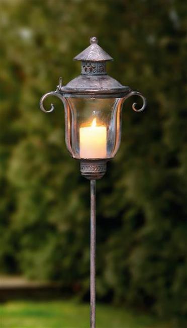 Preview: Stablaterne aus Metall im Antik Design, 118 cm hoch, Windlicht, Gartenstecker, Laterne, Metalllaterne, Kerzenlaterne, Gartendeko für Draußen