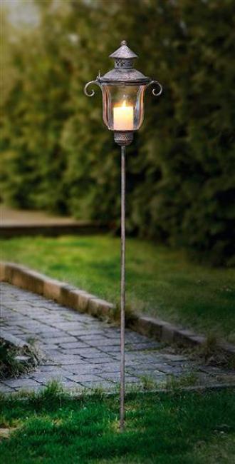 Stablaterne aus Metall im Antik Design, 118 cm hoch, Windlicht, Gartenstecker, Laterne, Metalllaterne, Kerzenlaterne, Gartendeko für Draußen