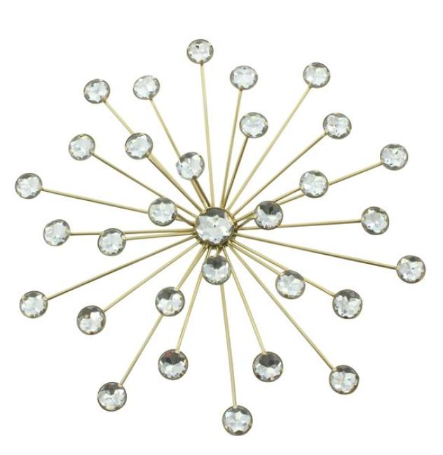 Preview: 3x 3D Wanddeko "Kristall-Blüte" aus Metall & Glassteinen, gold, Wandschmuck, Wandbild