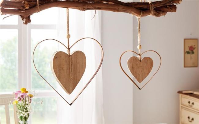 Preview: 2x Dekohänger "Herz" aus Metall in Rost Optik & Treibholz, Fensterschmuck, Hängedeko, Hochzeitsdeko, Wanddeko