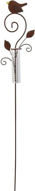 Preview: Gartenstecker "Vögelchen" aus Metall im Rost-Design, 108 cm hoch, mit Glas Regenmesser, Niederschlagsmessung, Dekostecker, Gartendeko für Draußen