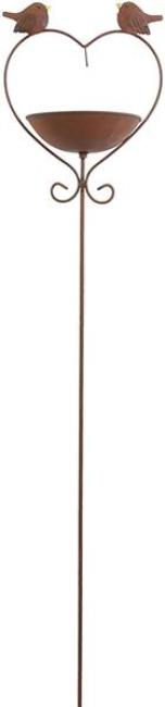Vogeltränke "Herz" aus Metall in Rost Optik, 115 cm hoch, Gartenstecker, Dekostecker, Gartendeko für Draußen