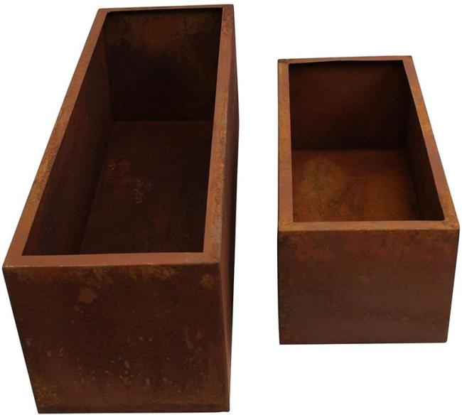 2x Pflanzkasten aus Metall mit Rost Finsih, Outdoor Blumenkasten, Pflanzkübel, Hochbeet, Gartendeko für Außen