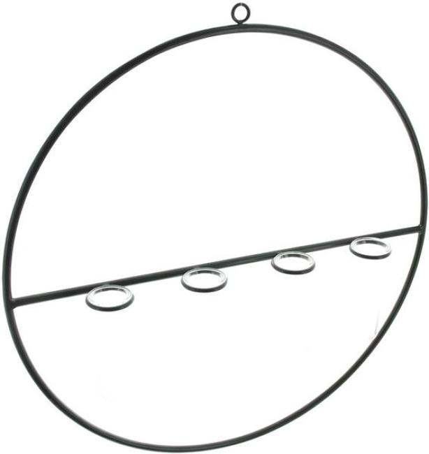 Preview: Wanddeko "Väschen" aus Metall, schwarz, Ø 40 cm mit 4 Glasröhrchen, Wandvase, Wandschmuck mit Glasvasen, Vasenset