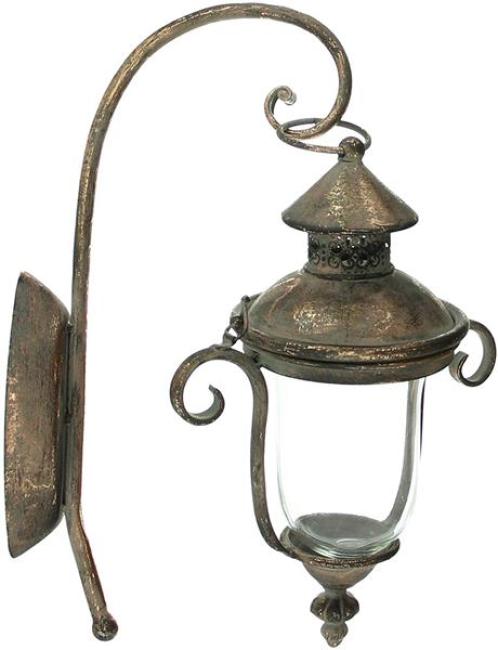 Preview: Wandlaterne "Shabby" aus Metall und Glas, Wandkerzenhalter für Garten, Balkon & Terrasse, Gartenlaterne, Wandwindlicht, Kerzenwandhalter
