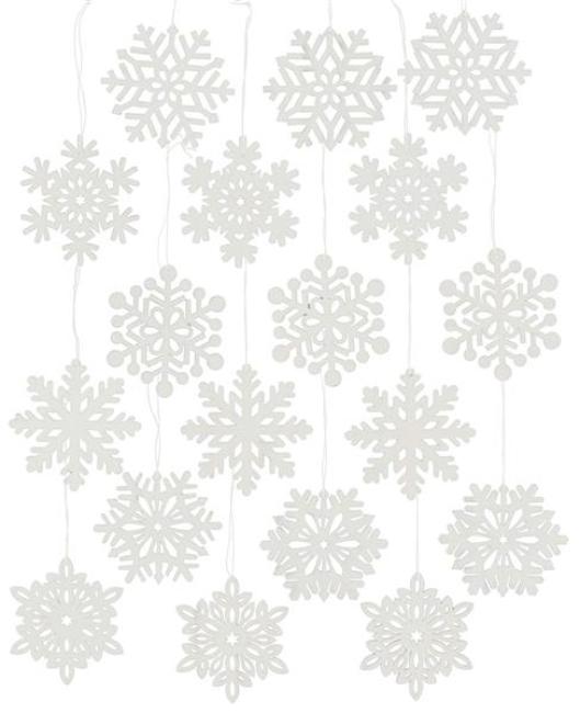 Preview: 18 Dekohänger "Schneeflocke" aus Holz, weiß, Weihnachtsbaumschmuck