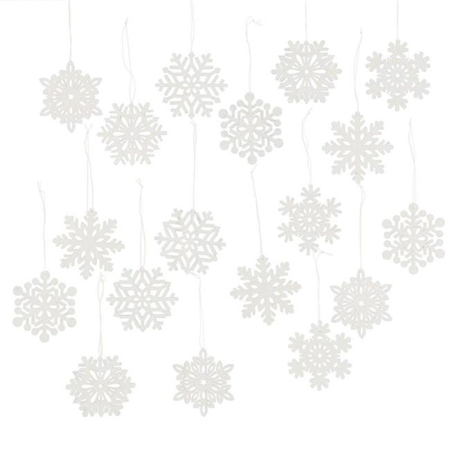 Preview: 18 Dekohänger "Schneeflocke" aus Holz, weiß, Weihnachtsbaumschmuck