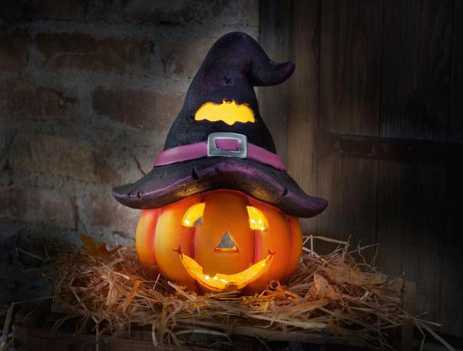 Halloween Windlicht "Hexenhut" für Innen + Außen, Deko Kürbis, Kerzenhalter, Halloweendeko
