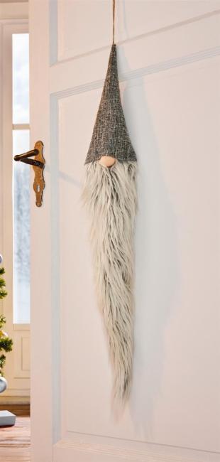 Dekohänger "Wichtel mit Zottelbart", 100 cm hoch, Türdeko, Wanddeko, Weihnachtsdeko