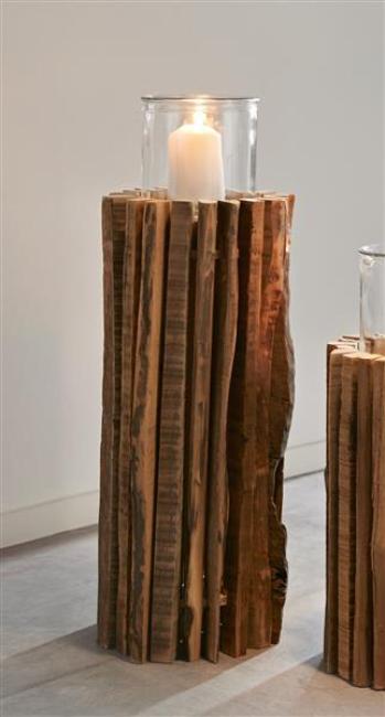 Preview: Windlichtsäule "Rustikal" aus recyceltem Holz, 55 cm hoch, Dekosäule, Holzsäule, Dekosäule mit Kerzenglas, Bodenwindlicht, Kerzensäule