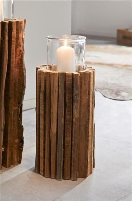 Preview: Windlichtsäule "Rustikal" aus recyceltem Holz, 41 cm hoch, Dekosäule, Holzsäule, Dekosäule mit Kerzenglas, Bodenwindlicht, Kerzensäule