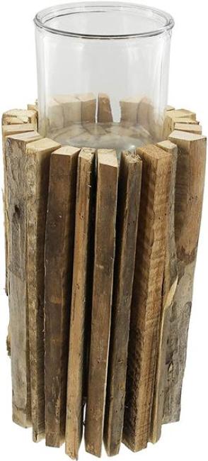 Preview: Windlichtsäule "Rustikal" aus recyceltem Holz, 41 cm hoch, Dekosäule, Holzsäule, Dekosäule mit Kerzenglas, Bodenwindlicht, Kerzensäule