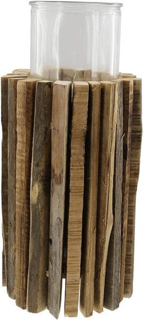 Preview: Windlichtsäule "Rustikal" aus recyceltem Holz, 41 cm hoch, Dekosäule, Holzsäule, Dekosäule mit Kerzenglas, Bodenwindlicht, Kerzensäule