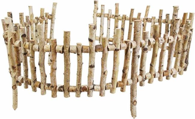 Dekorative Beeteinfassung "Birkenholz" 2 m lang, Gartenzaun zum Stecken, Beetzaun, Holz Beetumrandung, Staketenzaun, Steckzaun