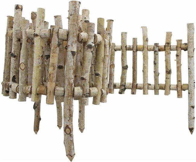 Dekorative Beeteinfassung "Birkenholz" 2 m lang, Gartenzaun zum Stecken, Beetzaun, Holz Beetumrandung, Staketenzaun, Steckzaun