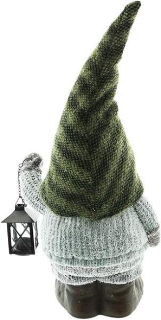 großer Wichtel 56 cm hoch, Dekofigur aus Textil und Kunstfell mit Laterne, Winterdeko