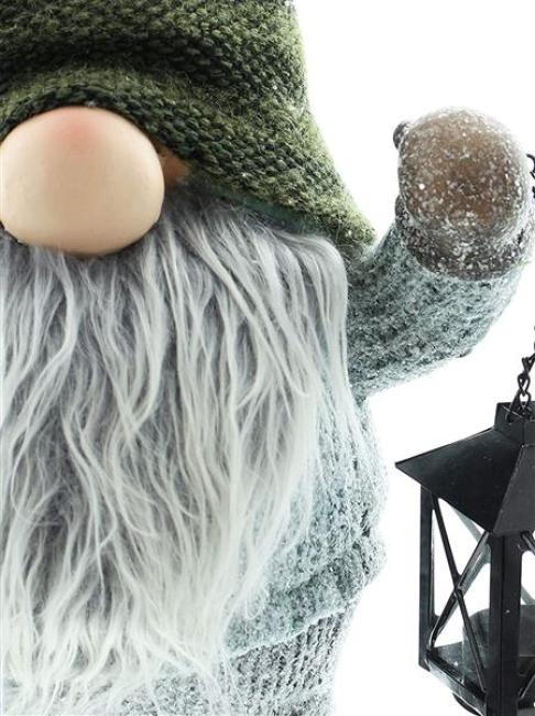 großer Wichtel 56 cm hoch, Dekofigur aus Textil und Kunstfell mit Laterne, Winterdeko