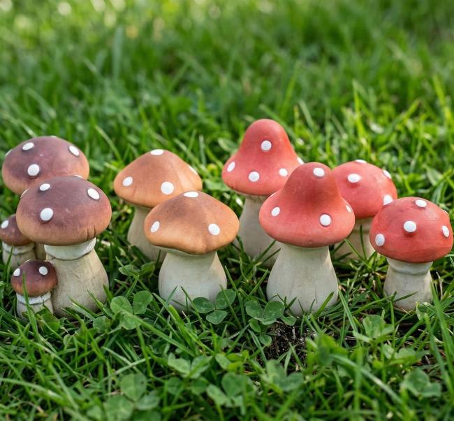8 kleine Fliegenpilze aus Terracotta, 5 - 7 cm hoch, Herbstdeko, Dekopilze, Dekofiguren Set