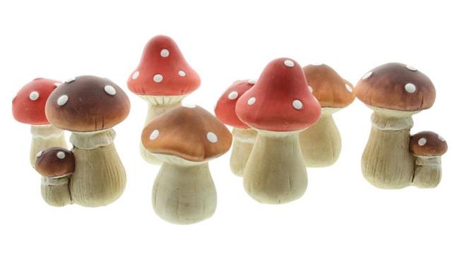 8 kleine Fliegenpilze aus Terracotta, 5 - 7 cm hoch, Herbstdeko, Dekopilze, Dekofiguren Set
