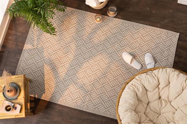 Preview: Deko Outdoor-Teppich 'Beige' aus recyceltem Polypropylen, abwaschbar, für Balkon, Terrasse, Küche usw.