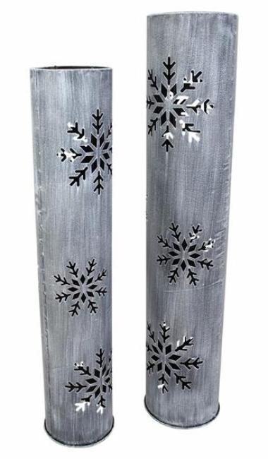 Preview: 2x Windlichtsäule "Schneeflocke" aus Metall, 88 + 100 cm  hoch, Kerzenhalter, Bodenwindlicht, Dekosäule mit Kerzenglas, Metallsäule, Kerzensäule