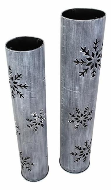 Preview: 2x Windlichtsäule "Schneeflocke" aus Metall, 88 + 100 cm  hoch, Kerzenhalter, Bodenwindlicht, Dekosäule mit Kerzenglas, Metallsäule, Kerzensäule
