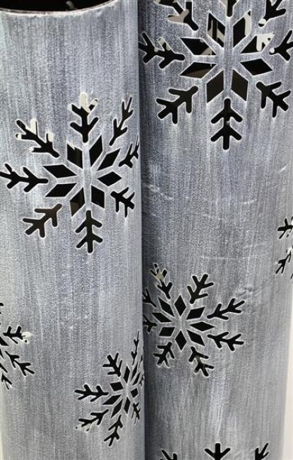 2x Windlichtsäule "Schneeflocke" aus Metall, 88 + 100 cm  hoch, Kerzenhalter, Bodenwindlicht, Dekosäule mit Kerzenglas, Metallsäule, Kerzensäule