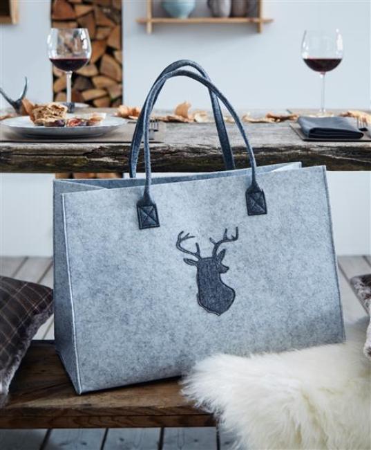 Preview: Handtasche aus Filz, grau, stehend, Damentasche, Shopper
